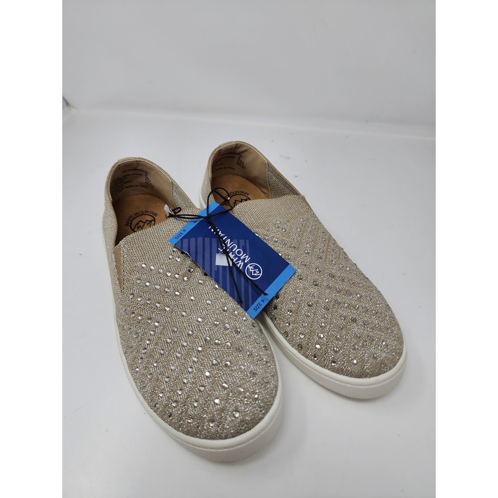White Mountain Womens Bling Rhinestone Slip On Sneakers Taupe Textile Size 9